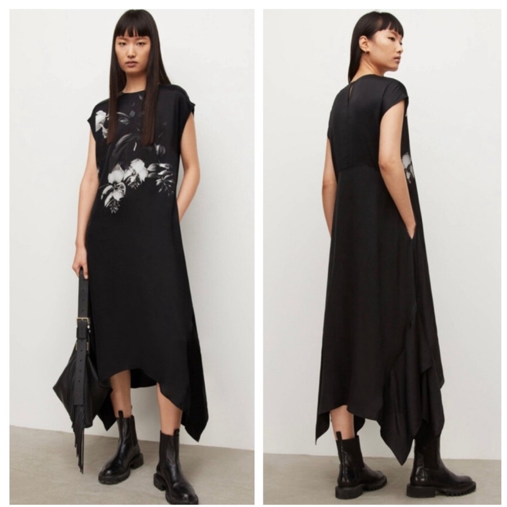 NWT All Saints Gian Kosumoso Dress Black Floral Sz 0 $329
